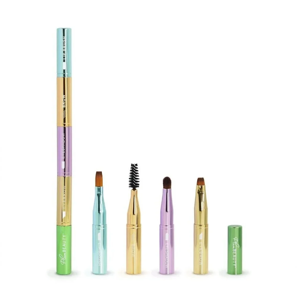 PLUM BEAUTY 4-in-1 Stackable Makeup Brush Set Eyeshadow Great For Travel Bundle